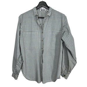 Vintage 90s Grey Stripe Button Up Long Sleeve Top Large